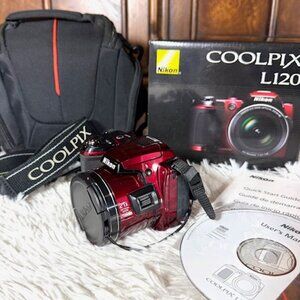 Nikon Red COOLPIX L120 14.1 MP Digital Camera + Travel Storage Bag